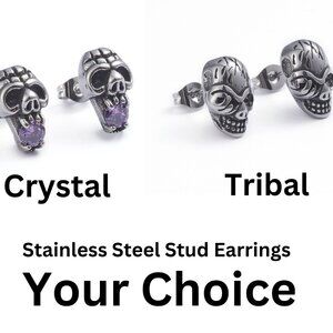NWOT Stainless Steel Stud Skull Goth Punk Rock Edgy earrings Mix & Match 2/$10